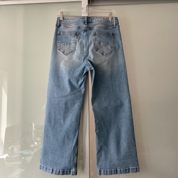 Driftwood Charlee Cropped Wide Leg Silver Flower Button Fly Jeans Size 28 - Picture 5 of 6